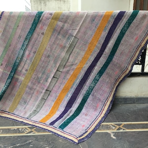 Edredón Kantha vintage indio, manta sari Kantha vintage, edredón Kantha de patchwork reciclado