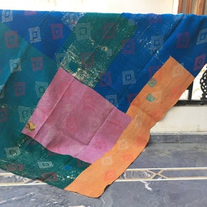 Recycled Indian Sari Patchwork kantha Blanket,Handmade Indian Vintage Kantha Quilt, indian kantha quilt