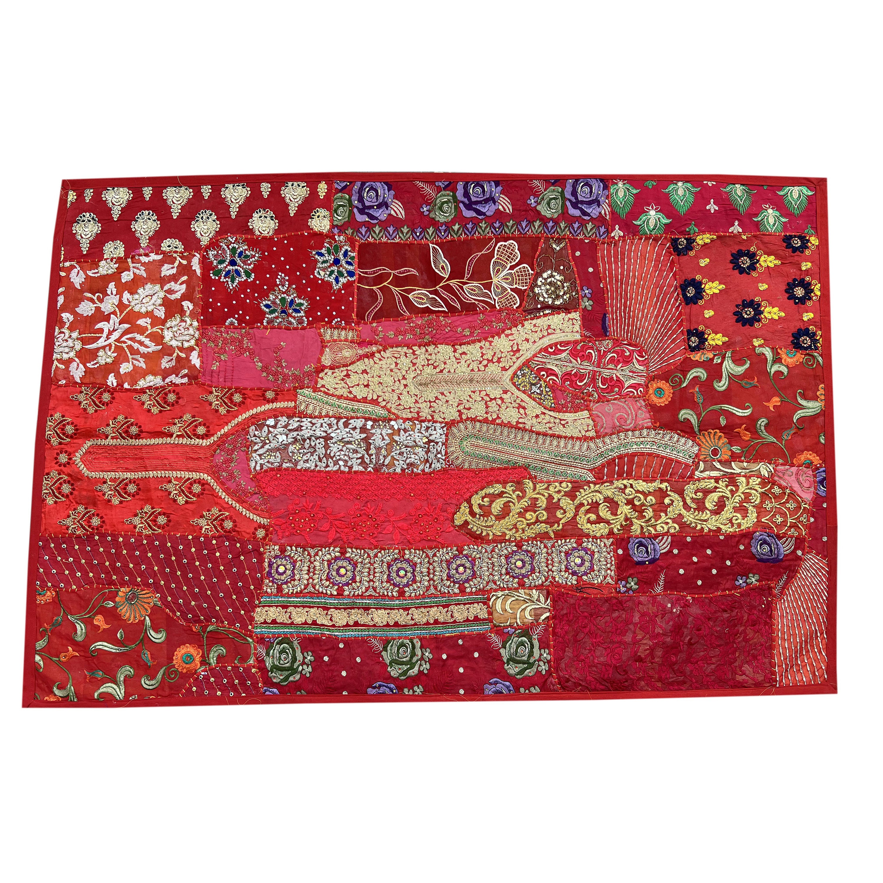 ハンドメイドのインド風サリーパッチワーク壁掛け - ヴィンテージ