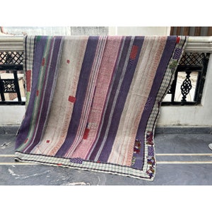 Edredón Kantha vintage indio, manta sari Kantha vintage, edredón Kantha de patchwork reciclado