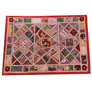Vintage Indian Patchwork Tapestry: Handmade Wall Hanging (40&#39;&#39;x60&#39;&#39;)