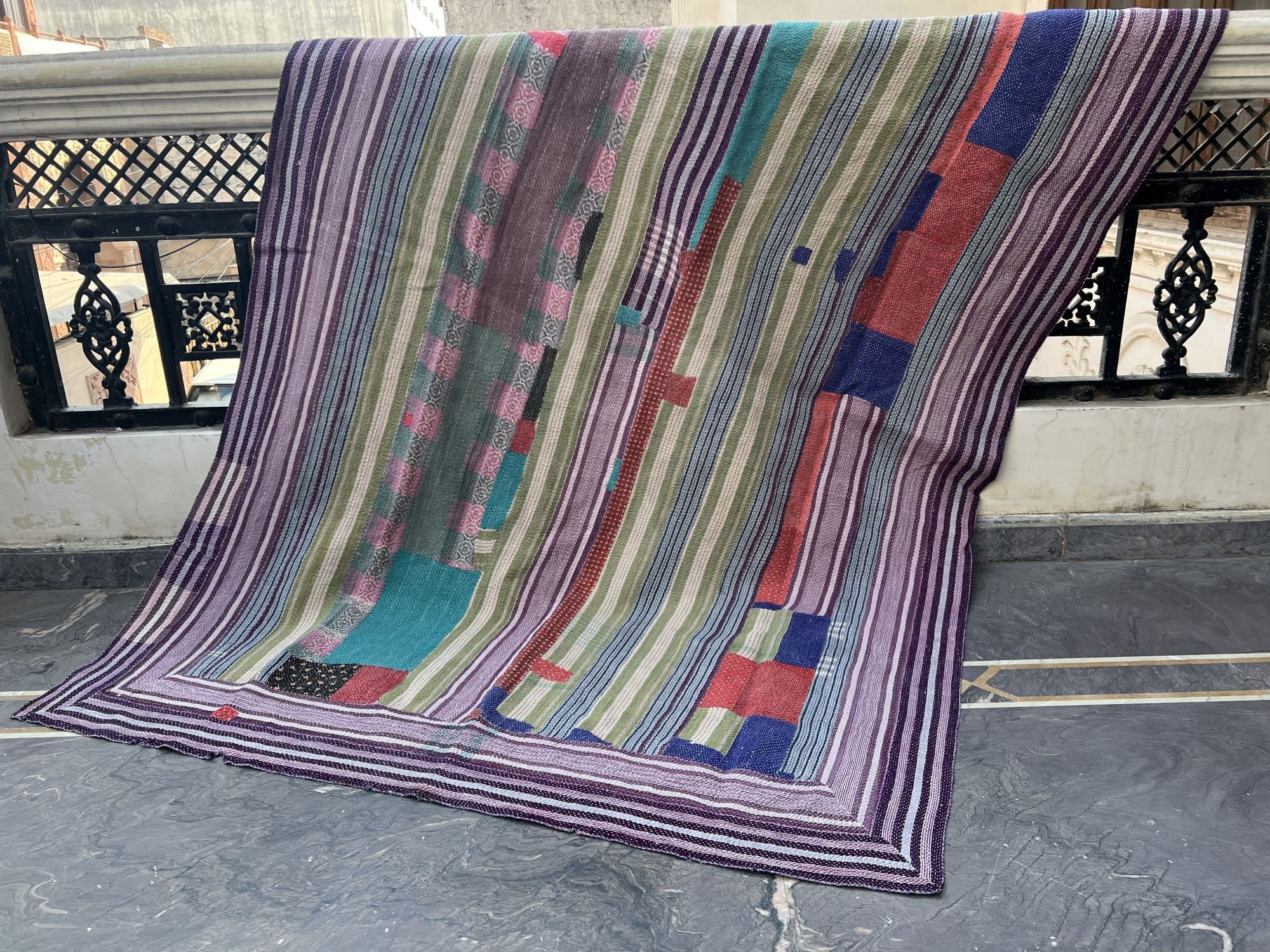 ヴィンテージカンタキルト：手作りパッチワークブランケット - Etsy 日本