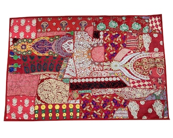 Handmade Indian Sari Patchwork Wall Hanging - Vintage Bohemian Cotton Tapestry for Home Decor