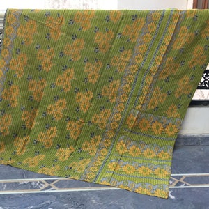 Edredón Kantha vintage indio, manta sari Kantha vintage, edredón Kantha de patchwork reciclado