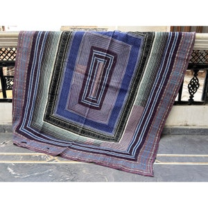 Vintage Indian Kantha Quilt: Recycled Sari Patchwork Throw