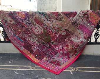 Hippie Gypsy bedding,Handmade boho Wall Hanging Huge Size Vintage Patchwork Tapestry,vintage sari Bedspreads,Ethnic Bohemian Bedcover