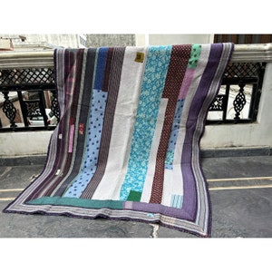 Edredón Kantha vintage indio, manta sari Kantha vintage, edredón Kantha de patchwork reciclado