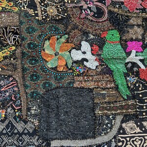 thumbnail image 2 of Huge 60" X 40" Indian Hand-Embroidered Tapestry – Vintage Sari Zari Wall Hanging – Purple 2 of 5