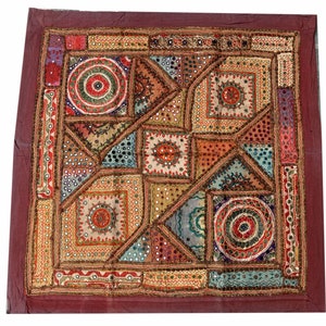 Handmade Vintage Sari Patchwork Wall Hanging: Embroidered Mirror Work Tapestry