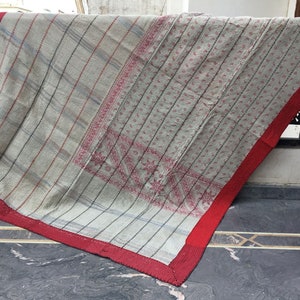 Fine White Vintage Kantha Quilts,Kantha Blanket Embroidered,kantha Quilts,Handmade Kantha Quilt Bedding,Reversible Kantha Throw