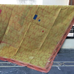 Vintage Sari Kantha Throw: Handmade Indian Stitched Quilt