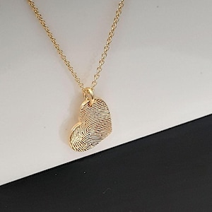 Actual Fingerprint Necklace  Engraved Fingerprint Handwriting Jewelry in solid gold  Custom Heart Charm Memorial Necklace  Personalized Gift