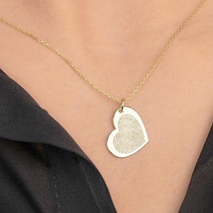 14k Solid Gold Fingerprint Necklace • Custom Heart Fingerprint Necklace • Custom Handwriting Jewelry • Gift for Her • Gift for Grandma