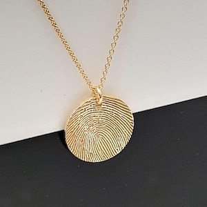 14K Yellow gold Custom Fingerprint Necklace, Actual Handwriting gold Necklace, Keepsake family Memorial fingerprint Necklace, Mother&#39;s Gift