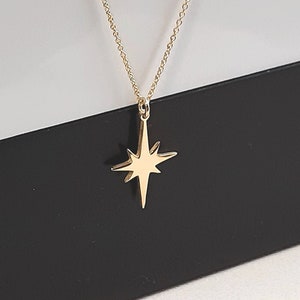 14K Solid Gold North Star Necklace , Celestial  star Pendant , solid gold chain, Gift for women, 14k gold necklace layered necklace gift
