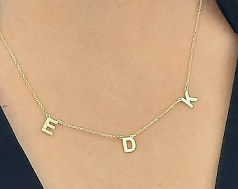 14K Solid Gold Sideways Initial Necklace - 14K Initial Necklace - Initial Jewelry - Mom Gift, Tiny Letter - Tiny Initial Necklace