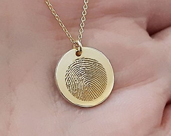 14k Actual Fingerprint Gold Necklace • Custom Engraved Fingerprint Handwriting necklace • Real 14k gold Memorial Necklace Personalized Gift