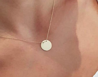14k gold Disc Necklace / Personalized Necklace / Initial Necklace / 14k yellow gold Gold Disc Necklace / Minimal Necklace /Personalized Disc