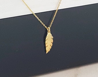 14K Dainty Gold Leaf necklace,  Leaf gold necklace pendant, Minimalist 14k gold necklace, , real gold leaf layered necklace gift for her