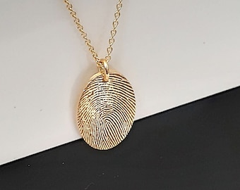 Collar ovalado con huella dactilar, collar con escritura a mano, collar conmemorativo, collar con firma, collar con huella dactilar, collar de oro de 14k de regalo