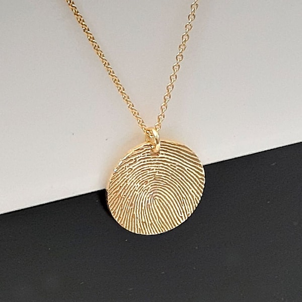 14k Solid Gelbgold Fingerabdruck Halskette, Gedenkgeschenke, Gedenkschmuck, Andenken Geschenke, Erinnerungsgeschenk, Beileidsgeschenk für sie