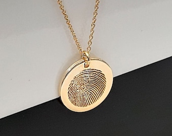 14k solid gold Actual Fingerprint disc Handwriting Necklace • Custom Handwriting Jewelry • Signature Disc Necklace • Fingerprint Necklace