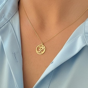 14K Yellow gold Om necklace, Yoga jewelry Om layered gold necklace, om pendant, Dainty om necklace, Yoga Charm, Yoga pendant ,14k solid gold
