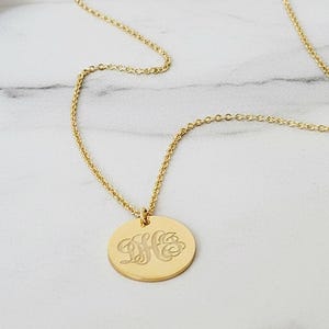 14k solid gold Custom Monogram Disc Necklace, Personalized Initials in Gold , Rose Gold, 14K yellow gold Name Disc Monogram Pendant Necklace