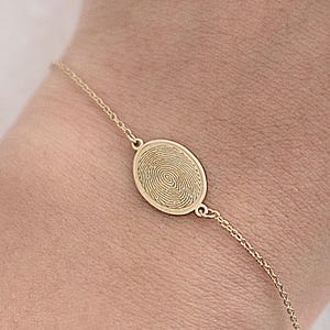 14k Solid Gold Fingerprint Bracelet,Gift For Her,Personalized Bracelet,Fingerprint Jewelry , memorial handwritting with fingerprint gift