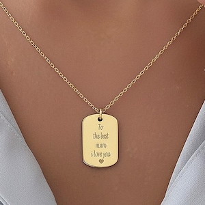 Solid Gold Dog Tag Actual Handwriting Necklace , 14k Custom Signature Gold Dogtag Pendant, Dainty Personalized Memorial Charm Gift For Mom