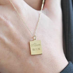 Dije de etiqueta de oro macizo de 14 k, colgante de etiqueta de identificación de oro de 14 k, dije grabable, collar con nombre grabado, collar con etiqueta de nombre, regalo de oro real para ella