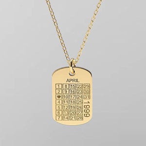 Collar con calendario de oro de 14 quilates • Collar con fecha de cumpleaños o de reserva de fecha grabado • Ambos lados personalizados en oro macizo como regalo para él o ella