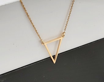 14k Gold Triangle Necklace, 14K Solid Gold Necklace, Bridesmaid Gift, Birthday Gift, Dainty Chain Necklace, Floating Triangle,Gift For her