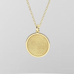 14k Solid Gold Memorial Fingerprint / Fingerprint Handwriting Necklace in Solid Gold / 14k Gold necklace Memorial Gift for her Family