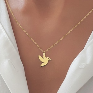 Sierlijke massief gouden kolibrieketting, 14k gouden ketting, gouden kolibrie, gelaagde ketting, 14k gouden ketting sierlijke gouden ketting cadeau