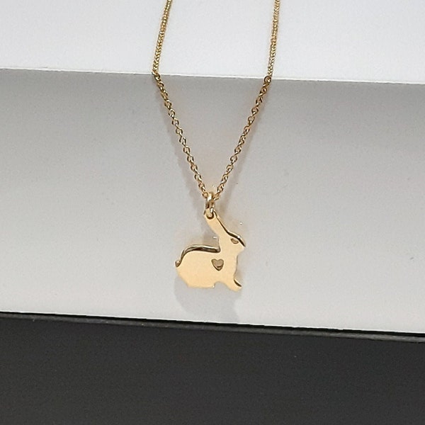 Cute Rabbit necklace, 14K Yellow Gold Rabbit pendant, Rabbit pendant, Rabbit jewelry, Animal lover, Rabbit necklace, unique gift for her