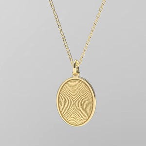 14k Solid Gold Fingerprint Necklace , Personalized Fingerprint Pendant , Custom Sympathy Gift  Memorial Gifts for her Mom , Gift for Grandma