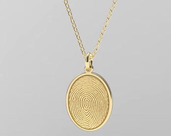 14k Solid Gold Fingerprint Necklace | Personalized Memorial Pendant