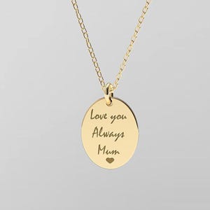 14k gold actual handwriting personalized necklace, 14k gold engraved oval pendant, personalized signature jewelry christmas gift for her