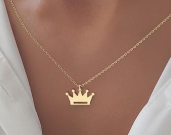 14k solid gold Crown Necklace , Queen Princess Pendant Crown Jewelry