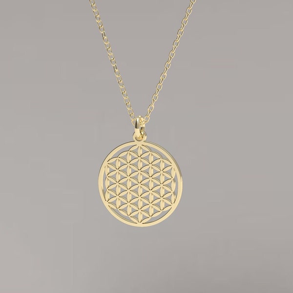 Massief 14k geelgouden bloem van het leven hanger, bloem van het leven ketting, heilige geometrie sieraden, zaad van leven hanger, gouden spirituele sieraden