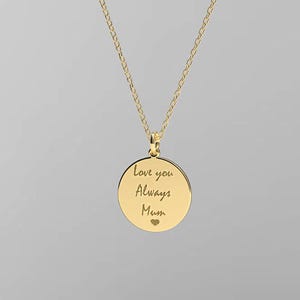 Colar com mensagem escrita à mão - gravado com sua caligrafia - ouro maciço 14k - colar com assinatura - colar com pingente de ouro presente para mães