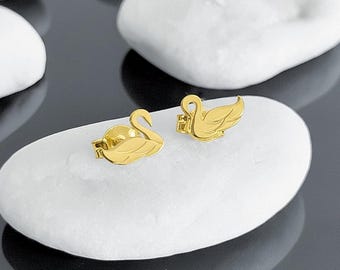 14K Gold Swan Stud Earrings: Elegant Bird Jewelry
