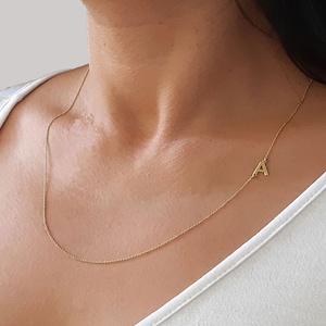 14k Gold Initial Necklace, Letter Necklace, Sideways Initial Necklace, Personalized Name Necklace, Personalized Jewelry, layered necklace