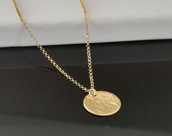 Hammered Gold Disc Necklace, Gold Disc pendant,  Minimalist Necklace ,hammered disc charm, Unique Gift for Women, Bridesmaid gift