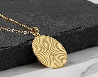14K massief gouden vingerafdrukketting, persoonlijk handschrift, herdenkingssieraden