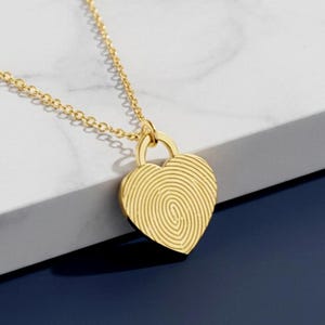 14k Solid Gold Fingerprint Heart Necklace: Personalized Memorial Jewelry