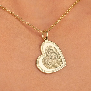 14k Gold Actual Fingerprint Necklace • Engraved Fingerprint Handwriting Jewelry • Custom Heart • Memorial necklace  Personalized Gift