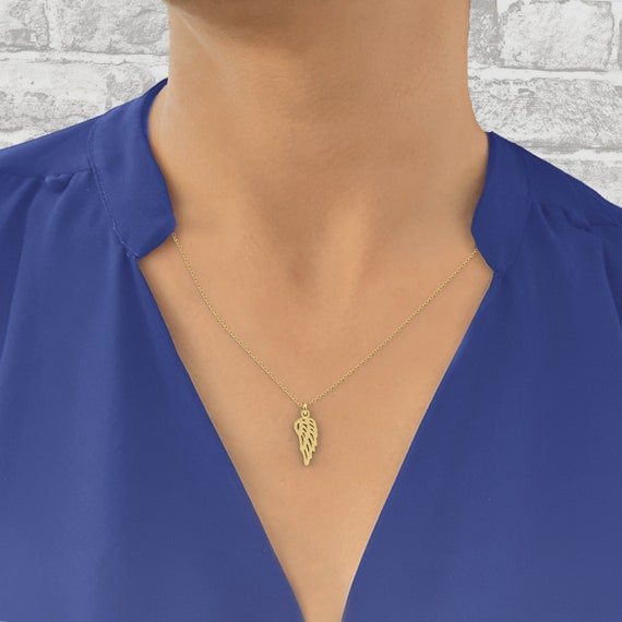 14K Yellow Gold Half Wing Necklace 14k Solid Gold Necklace