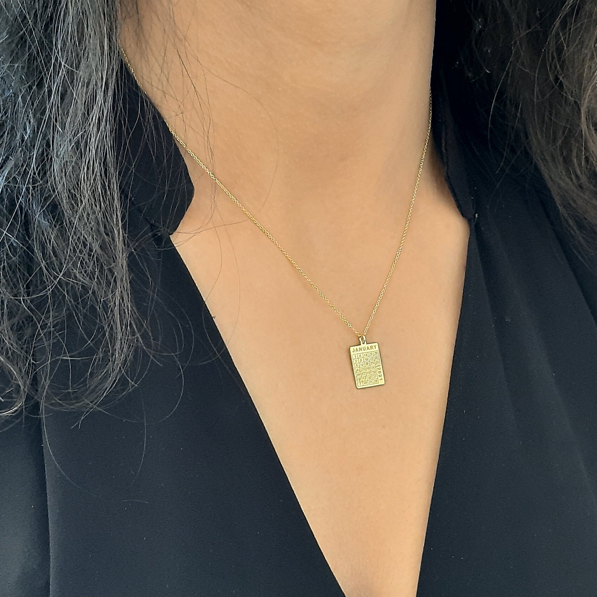 14k Solid Gold Calendar Necklace Birth 